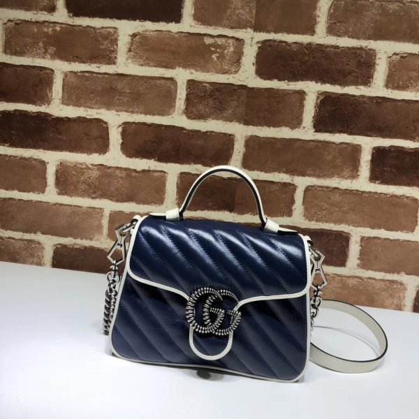 Fake Gucci GG Marmont 583571 bag in chevron leather with piping Replica Handbags Gucci GG Marmont