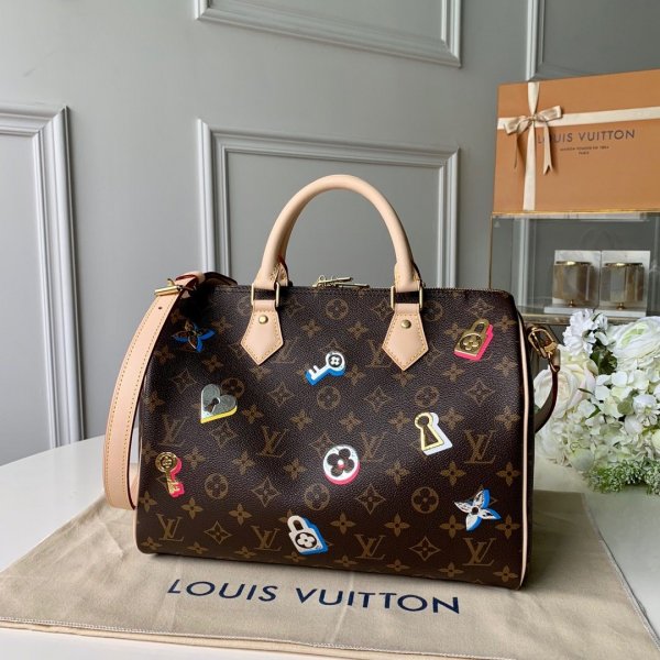 Shop Louis Vuitton Replica 2020 M44365 SS Monogram 30 Canvas Boston Replica Handbags Louis Vuitton SpeedyTwist