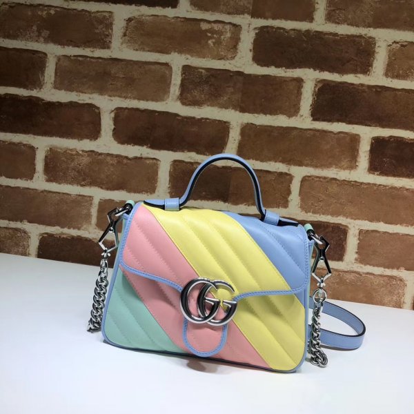 7 Star Gucci Cheap 583571 Diagonal GG Marmont Mini Top Handle Bag Replica Handbags Gucci GG Marmont