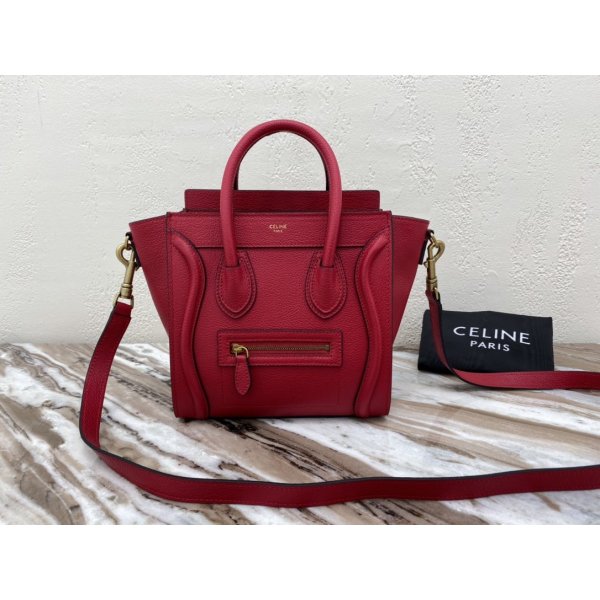 Celine Replica Red Luggage Nano Shopper 168243 Womens Leather Replica Handbags Celine Luggage