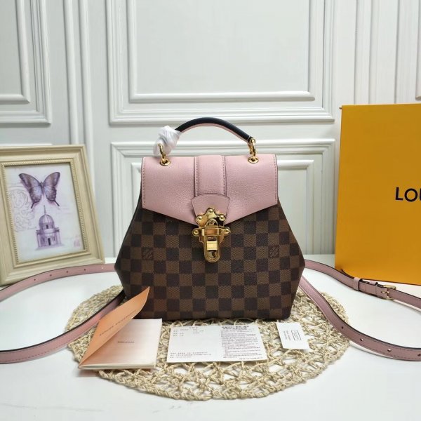 Louis Vuitton Clapton Backpack Damier Ebene N42262 BrownPink Replica Handbags Louis Vuitton Damier Ebene