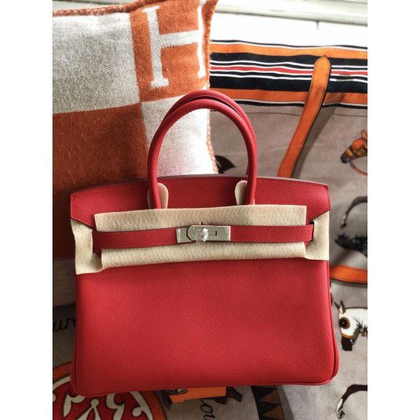 Hermes Birkin 35cm Epsom leather Handbags Red Silver Replica Handbags Hermes Birkins 35CM Epsom