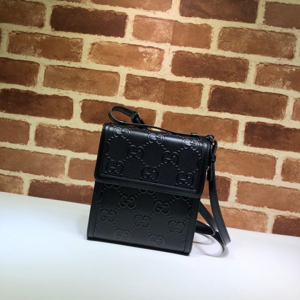 Gucci Replica 625782 Black GG embossed messenger bag Replica Handbags Gucci Messenger