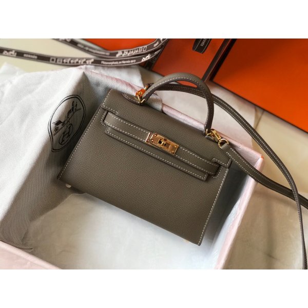 Replica Hermes Mini Kelly Epsom leather Earthy Gray Bags Replica Handbags Hermes Kelly Mini Kelly
