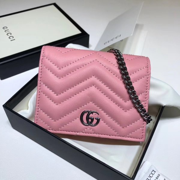 Best PinkYellowBlue Gucci Replica GG Marmont card case 625693 wallet Replica Handbags Gucci G Wallets
