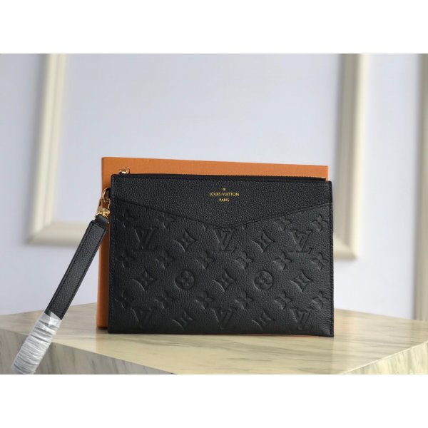 Louis Vuitton Pochette Melanie MM Monogram Empreinte M68705 Black Leather Replica Handbags Louis Vuitton Pochette