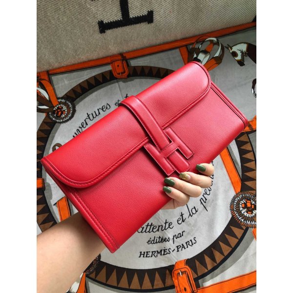 Replica Hermes Handbags Jige 29cm Swift Leather Red Replica Handbags Hermes Clutchs