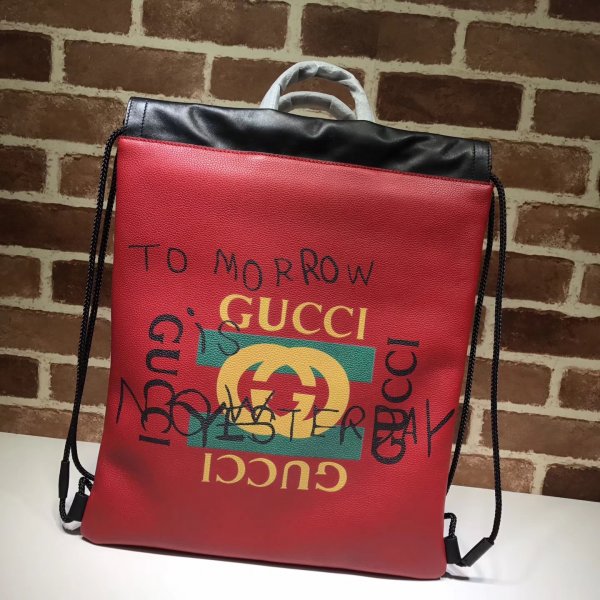 Replica Gucci Luxury Print Leather Drawstring Backpack 494053 Bag Replica Handbags Gucci Backpacks