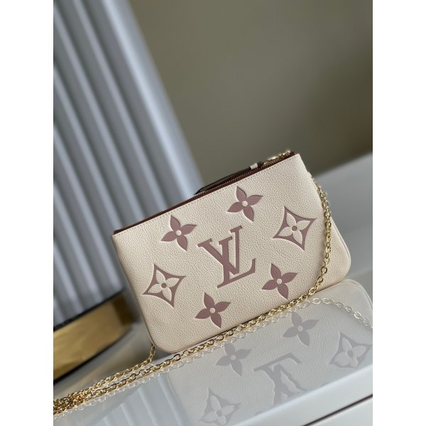 Louis Vuitton Knockoff M80084 Double Zip Pochette Bicolor Monogram Empreinte Leather Replica Handbags Louis Vuitton Pochette