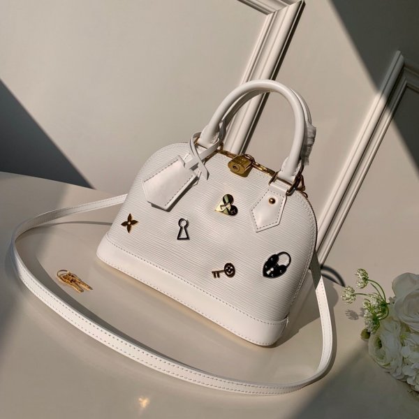 Louis Vuitton Top Quality Epi Leather Love Lock Alma BB M52885 White Replica Handbags Louis Vuitton Alma