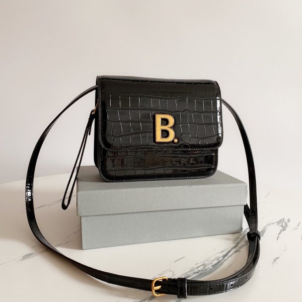 Cheap balenciaga shoulder black crocodile embossed box bag Replica Handbags Balenciaga Shoulder