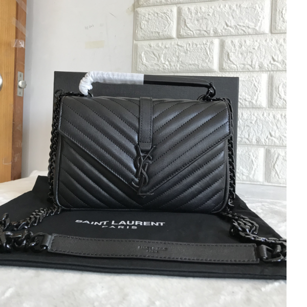 Wholesale Replica YSL 24 cm Gun Metal chain Black Bags Replica Handbags YSL Shoulder
