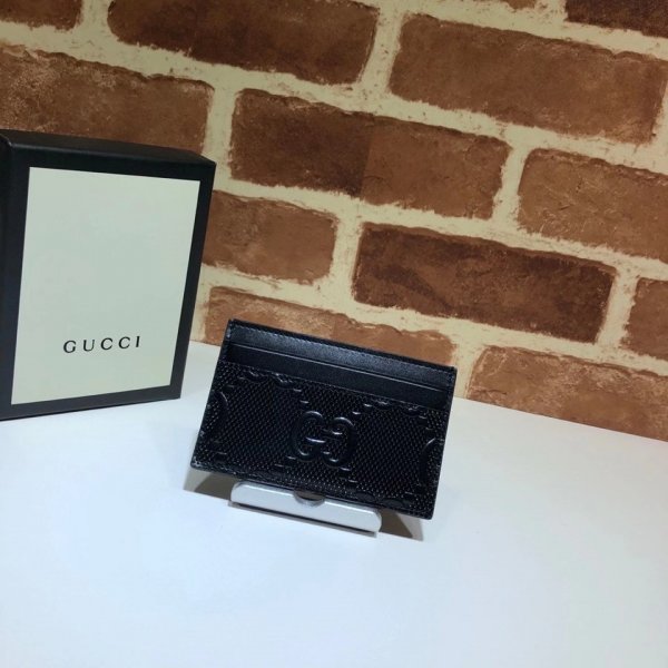 Luxury Gucci GG embossed card case black Replica Handbags Gucci G Wallets