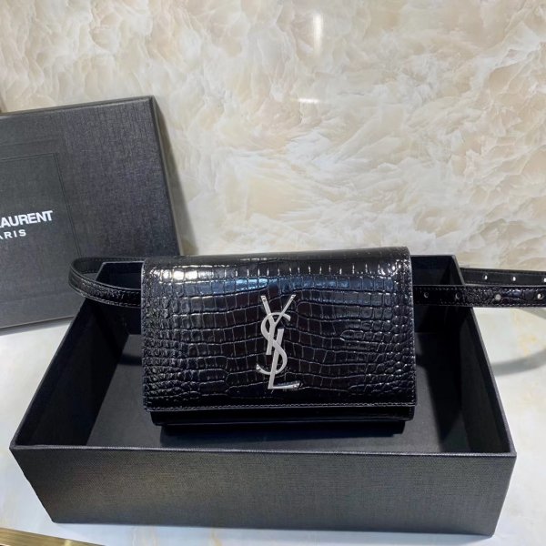 Replica black Saint Laurent YSL Monogram Logo Fanny Pack Replica Handbags YSL Belt Bag