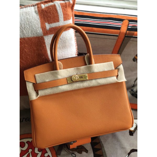 Hermes Birkin 35cm Epsom leather Handbags Orange Golden Replica Handbags Hermes Birkins 35CM Epsom