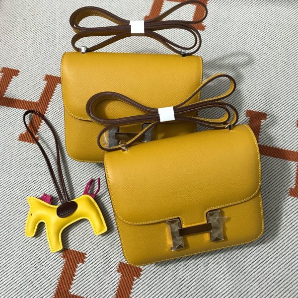 Hermes Constance Bag 18cm Epsom Leather Yellow Replica Handbags Hermes Constance 18cm