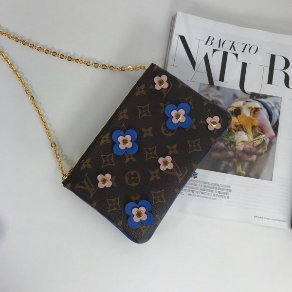 High Quality Louis Vuitton Replica Monogram Canvas Pochette Double Zip M63905 Blue Replica Handbags Louis Vuitton Pochette