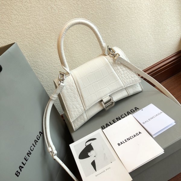 Cheap Balenciaga White Hourglass Leather Top Handle Bag Replica Handbags Balenciaga Hourglass