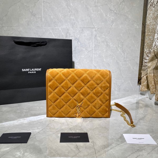 Saint Laurent Becky Small Brown Monogram Luxury Quilted Shoulder Replica Handbags YSL Shoulder