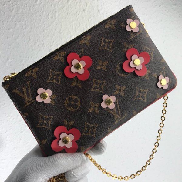 AAA+ Louis Vuitton Replicas Monogram Canvas Pochette Double Zip M63905 red Replica Handbags Louis Vuitton Pochette