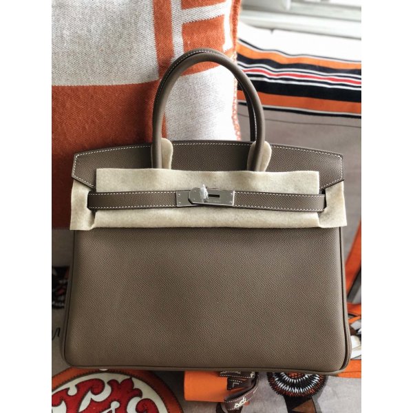 Hermes Birkin 35cm Epsom leather Handbags Dark grey Silver Replica Handbags Hermes Birkins 35CM Epsom