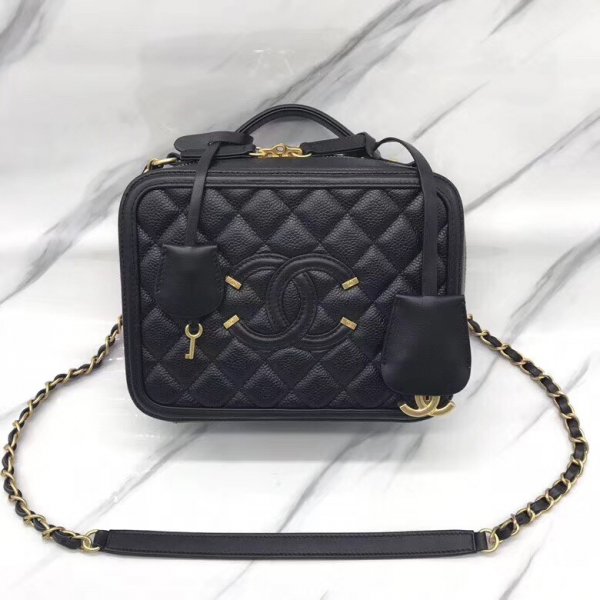 Cheap CC Vanity Case Grained Calfskin 93343 Black Replica Handbags Ch 