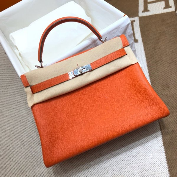 Hermes Kelly 32cm Togo leather Orange Replica Handbags Hermes Kelly Kelly 32CM