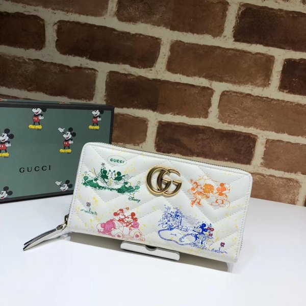 Replica Gucci High Quality White Online Exclusive Disney 616765 GG Marmont zip Replica Handbags Gucci G Wallets
