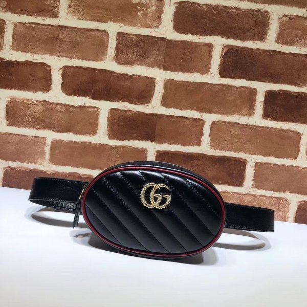 Replica Gucci Hibisc76434 AAA+ Chevron Leather GG Marmont Replica Handbags Gucci Belt Bag