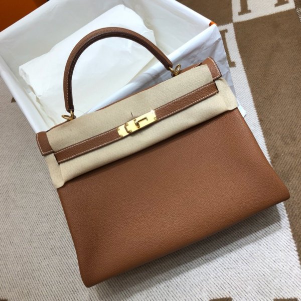 Hermes Kelly 32cm Togo leather Camel Replica Handbags Hermes Kelly Kelly 32CM