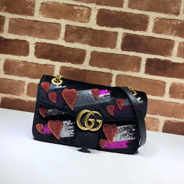 High Quality Gucci Black Or Red GG Marmont matelasse shoulder 443497 bag Replica Handbags Gucci GG Marmont