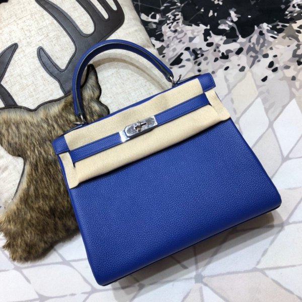 Hermes Kelly 32cm Togo leather E blue Replica Handbags Hermes Kelly Kelly 32CM
