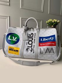 2019 louis vuitton original monogram canvas keepall bandouliere 50 M44643 white