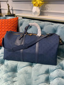 2019 louis vuitton original monogram denim keepall 50 M44645 navy blue