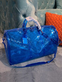 2019 louis vuitton transparent embossed monogram PVC Keepall 50 M53272 blue