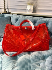 2019 louis vuitton transparent embossed monogram PVC Keepall 50 M53274 red