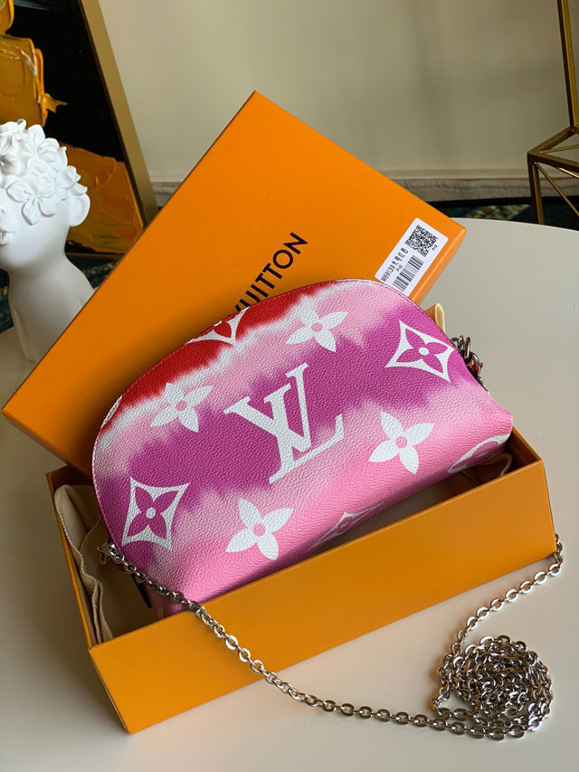 2020 louis vuitton original monogram cosmetic pouch with chain M69138 rouge