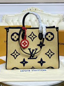 2021 Louis vuitton original monogram raffia onthego gm M57643 dark blue