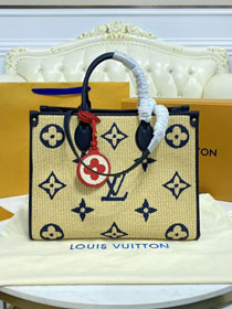 2021 Louis vuitton original monogram raffia onthego mm M57723 navy blue