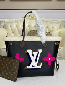 2021 louis vuitton original calfskin&shearling neverfull mm M56960 black
