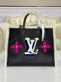 2021 louis vuitton original calfskin&shearling onthego tote bag M56958 black