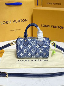 2022 Louis vuitton original denim nano speedy bag M81213 blue