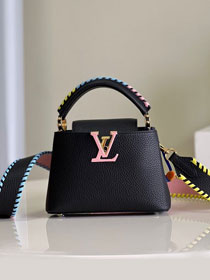 Louis vuitton original calfskin capucines mini handbag M57945 black