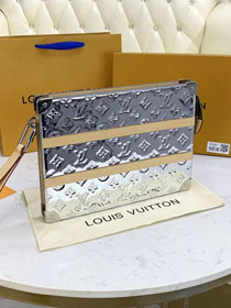 Louis vuitton original calfskin trunk pouch M80807 silver