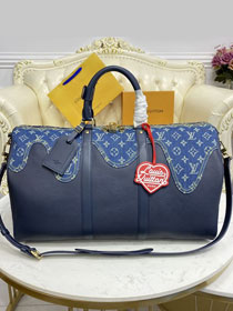 Louis vuitton original calfskin&denim bestselling keepall M45975 blue