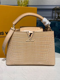 Louis vuitton original crocodile calfskin capucines pm bag M91696 nude