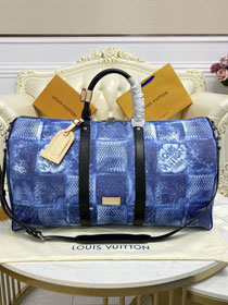 Louis vuitton original damier salt canvas keepall 50 N50059 blue