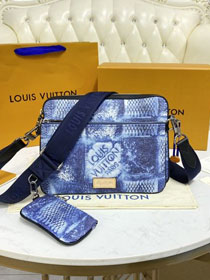 Louis vuitton original damier salt canvas trio messenger bag N50068 blue