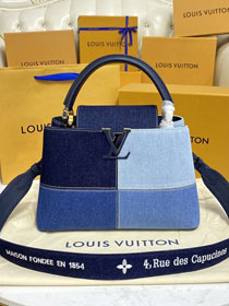 Louis vuitton original denim capucines mm handbag M59430 blue