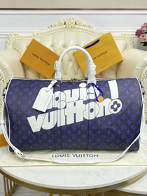 Louis vuitton original monogram canvas keepall 55 M45874 blue